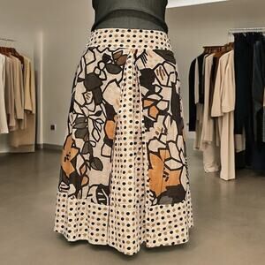 NEW Weekend Max Mara Floral Boho Dot Full A-line Poplin Knee Skirt Multi Sz 38 4